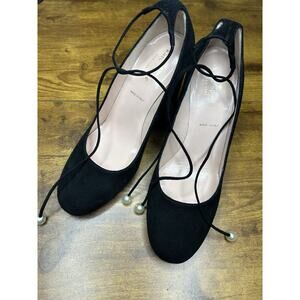 Kate Spade Black Gena Suede Ankle Tie Block Heel Pumps Size 7 1/2